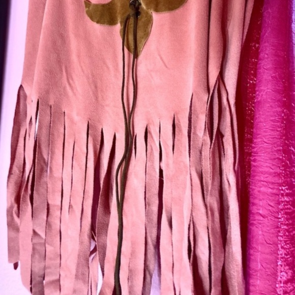 EUC Urban Outfitters Pink/Brown Western Faux Suede Fringe Blouse Women’s Small - Picture 3 of 5